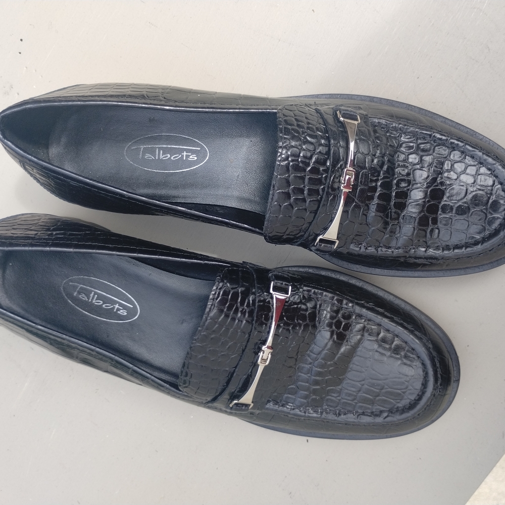 Talbots Black Crocodile-Embossed Womens Loafers